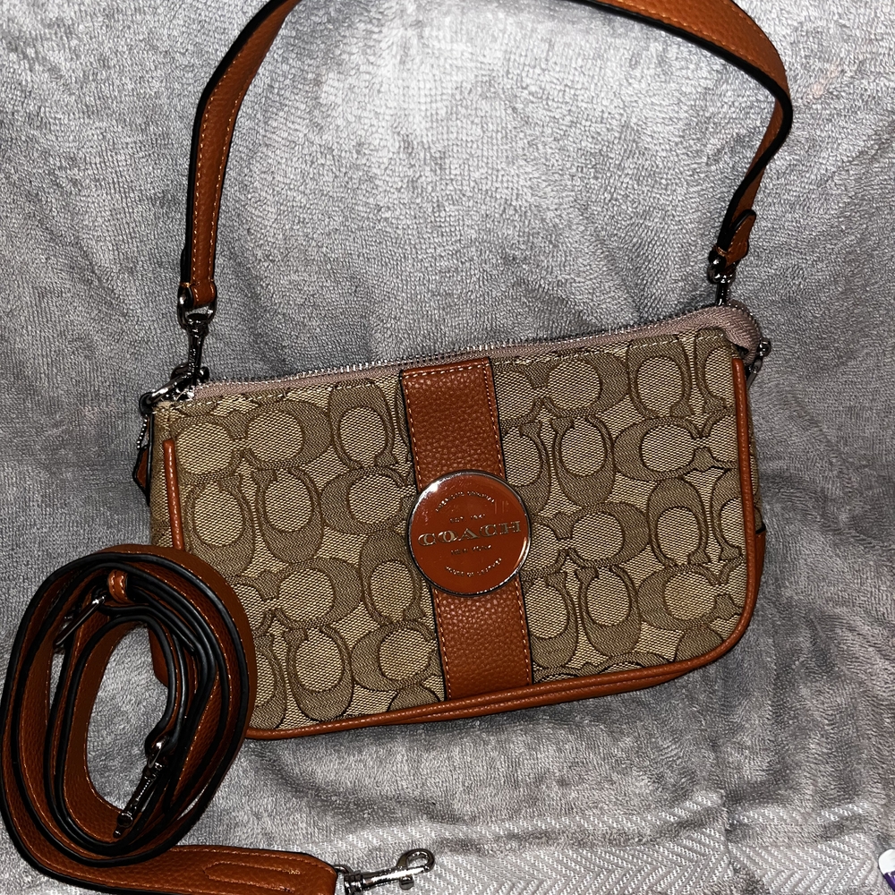 Coach Brown and Tan Signature Shoulder Bag